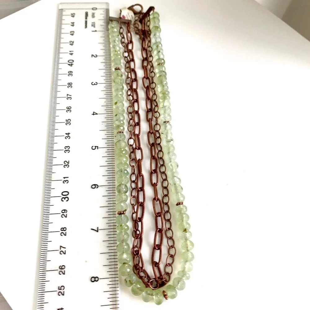 Green Gemstone (Prehnite) Copper Multi Strand Necklace Adjustable 17-19”